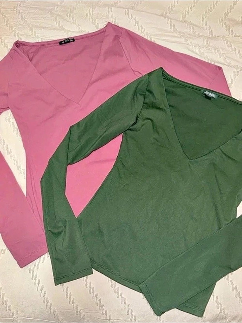 Wild Fable Two Long-Sleeve Tops in Pink & Green Size Medium
